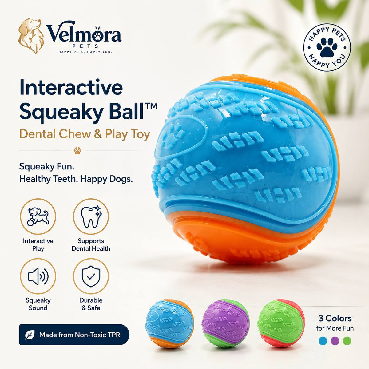 Velmora Interactive Squeaky Ball™