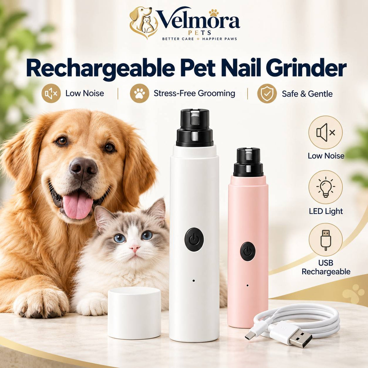 Velmora Quiet LED Pet Nail Grinder™