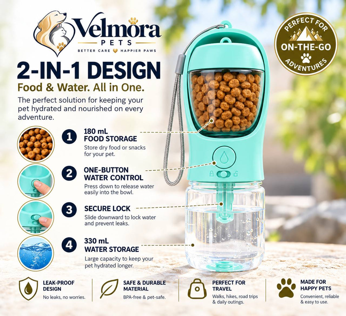 Velmora 2-in-1 Pet Water Bottle™